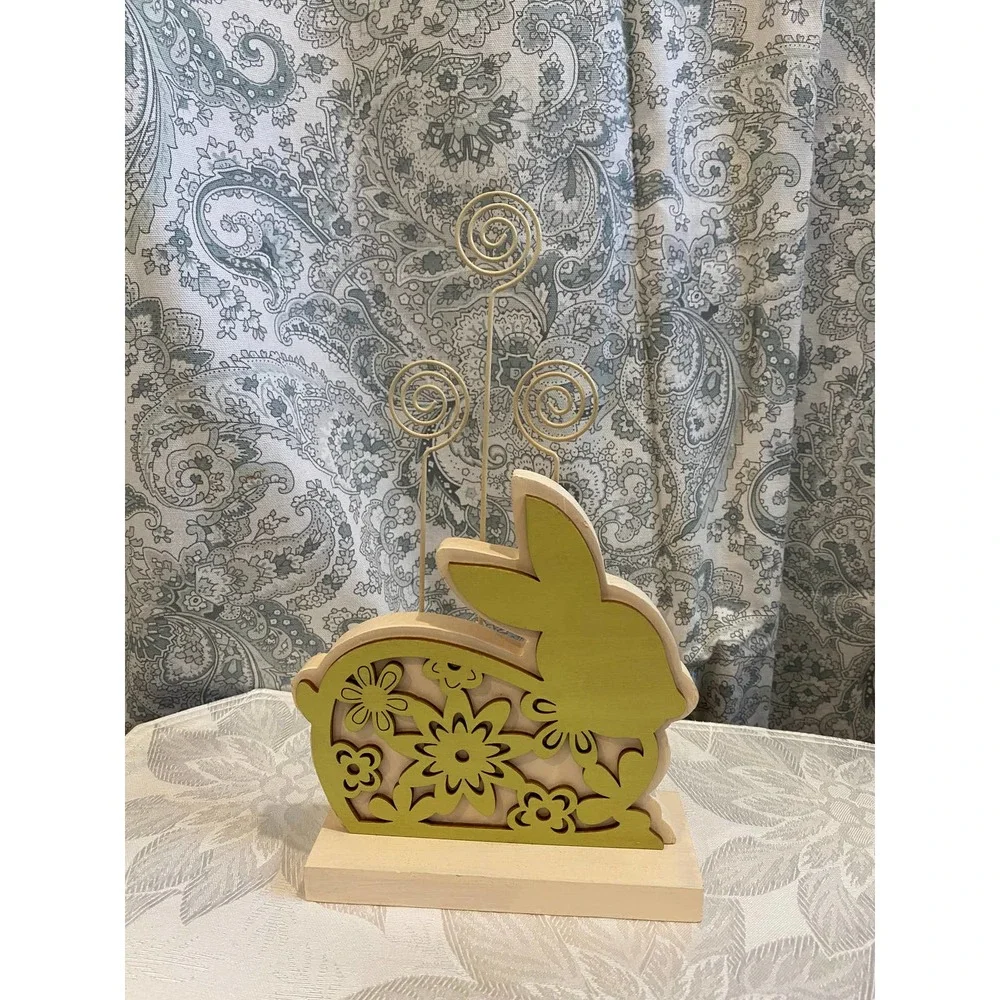 Green Laser Cut Bunny-Shaped‎ Wooden Wire Photo Holder